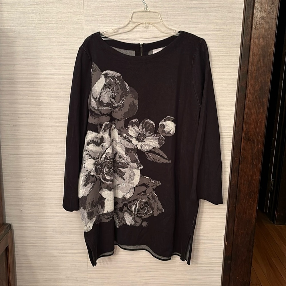 Chicos graphic print tunic sweater with back zip- Size 3